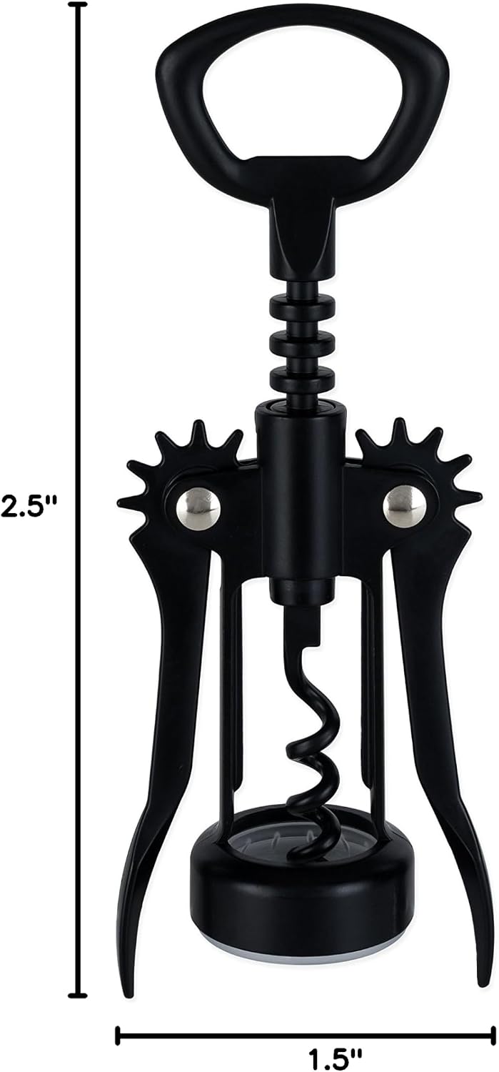 Soar Winged Corkscrew Wine Opener, Multi-Purpose Bottle Opener for Beer and Soda, Stainless Steel with Chrome Finish, Easy to Remove Cork for Bartenders, Home Bar, Kitchen, Set of 1, Matte Black