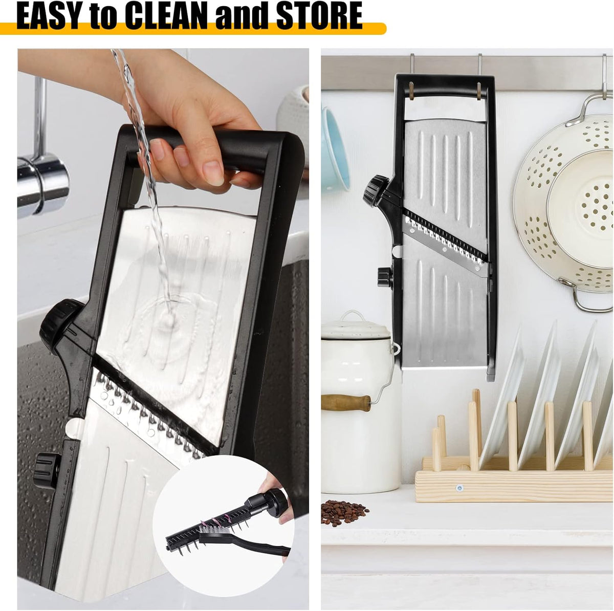 Mandoline Slicer for Kitchen, 7-in-1 Adjustable Vegetable Slicer | Stainless Steel Food slicer, Adjustable Blade, Slices, Julienne, Waffle and French Fries Cut, Includes Gloves and Brush