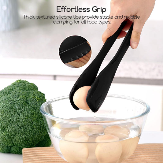 11 Inch Silicone Tongs for Cooking Heat Resistant, Lightweight Non-Scratch Stainless Steel, Kitchen & BBQ Tools with Silicone Tips for Flipping Fish, Steak, Toast & Bread (2-Pack)