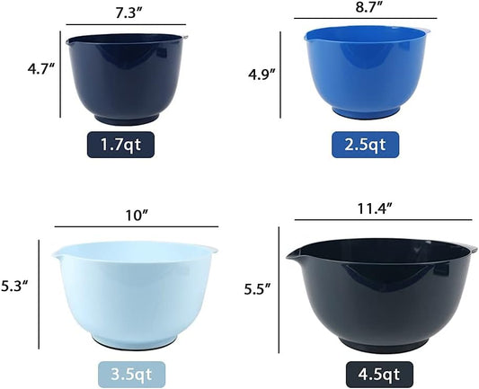 BoxedHome Green Ombre Nesting Plastic Mixing Bowl Set With Pour Spout, Microwave and Dishwasher Safe, BPA free Non-Slip Base, Set of 4 Size 1.7, 2.5, 3.5 and 4.5qt, Great for Prepping, Baking, Cooking