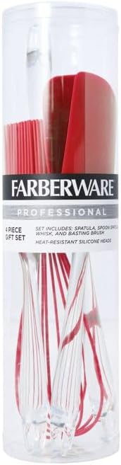 Farberware Kitchen Utensil Gift Set, 4-Piece Silicone & Plastic Tools with Whisk, Spatula, Spoon Spatula & Basting Brush, Heat Resistant Kitchen Gadget Set, Dishwasher Safe