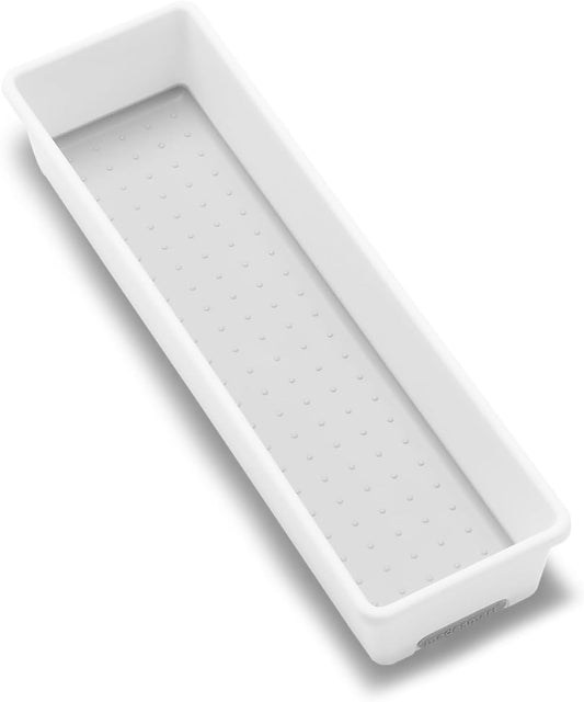 madesmart Premium Long Storage Bin, Multipurpose Organizer for Kitchen, Bathroom & Office, Organizer for Cutlery, Peeling Tools, Spatulas, Non Slip, Soft Grip Lining, Durable, White