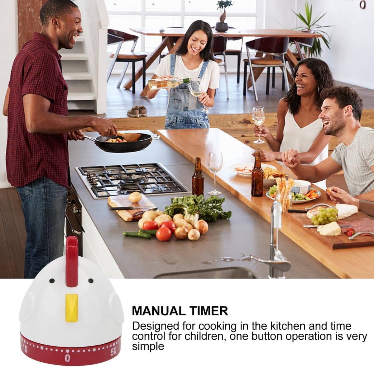 Mechanical Kitchen Timer, Easter Chicken Timer, Wind Up 60 Minutes Manual Countdown, Loud Alarm Animal Rooster Rotating Time Reminder for Cooking, Baking, Kids Study, Classroom