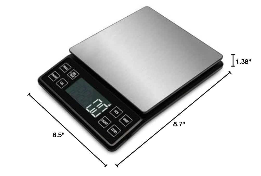 Food Kitchen Scale 11lb, 0.1g/0.01oz Precise Graduation Rechargeable Digital Scale with Nine Units Large Tray Stainless Steel Platform LCD Display for Meal Prep Cooking Baking