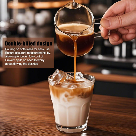 Espresso Cups Set of 2, 75ML Espresso Shot Glass with Handle Double Spout Cups Clear Glass Measuring Cup Coffee Accessories Great for Making Coffee Desserts Salad Dressing