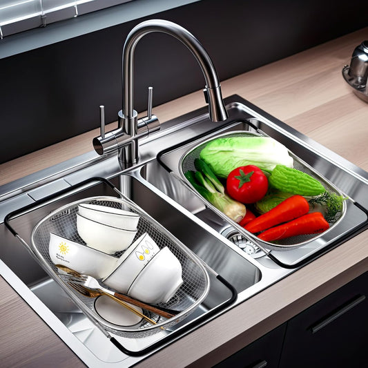 2 Pcs Large over The Sink Colander with Expandable Rubber Handles