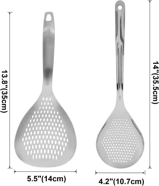 2 Pcs Stainless Steel Skimmer Slotted Spoon | Pasta Spider Strainer Ladle, For Frying and Cooking, Durable 304 Stainless Steel, For Noodles, Pasta, and Vegetables