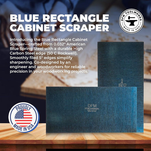 Rectangle Card Scraper - Precision Cabinet Multi-use Scraper for Woodworking, Wood Fine Finishers, Glue Scraper, Quality Handcrafted Card Shaping Tool - Made in USA, 2 Quantity - Blue