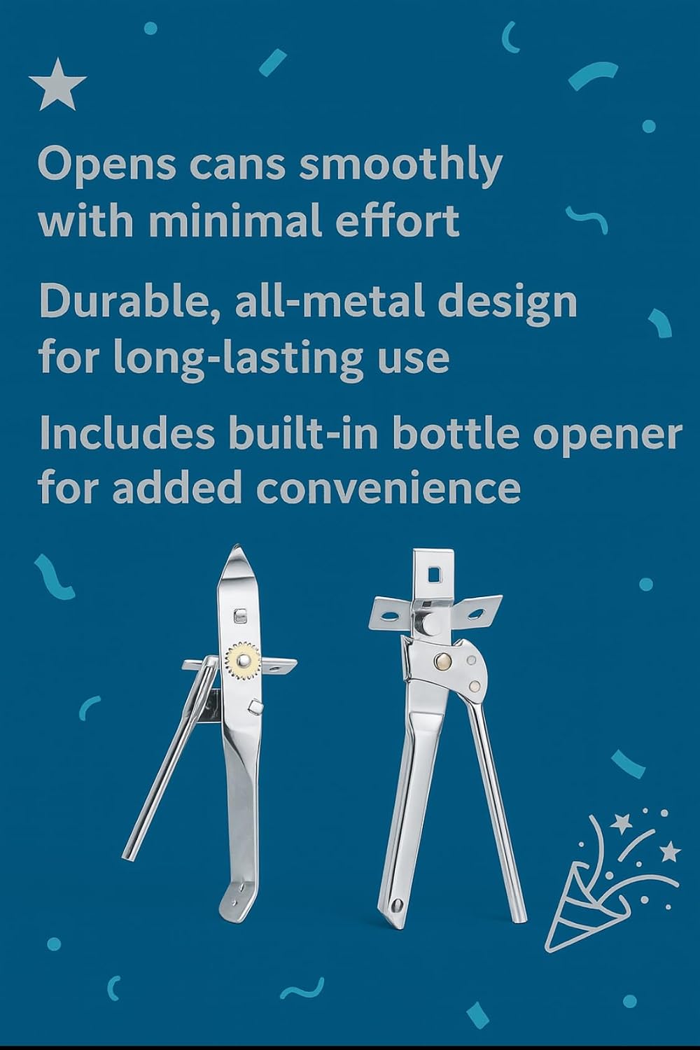 Can Opener Heavy Duty Stainless Steel Smooth Edge Manual Can Opener and Bottle Openers, Soft Comfortable Handle, Oversized Handheld Turn Knob, US Designed Multifunctional Kitchen Tool, 2 pack