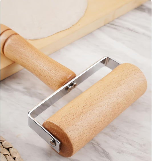 Stainless Steel & Beechwood Rolling Pin with Adjustable Thickness - Ergonomic Dumpling/Pasta Maker、Pizza, Kitchen Tool for Home Chefs, Dishwasher Safe & Rustproof Design (T)