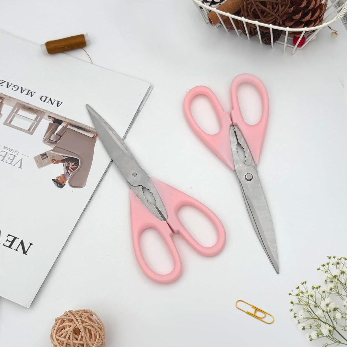 2-Pack Pink Kitchen Scissors, Heavy-Duty All-Purpose Meat Shears, Stainless Steel, Dishwasher Safe