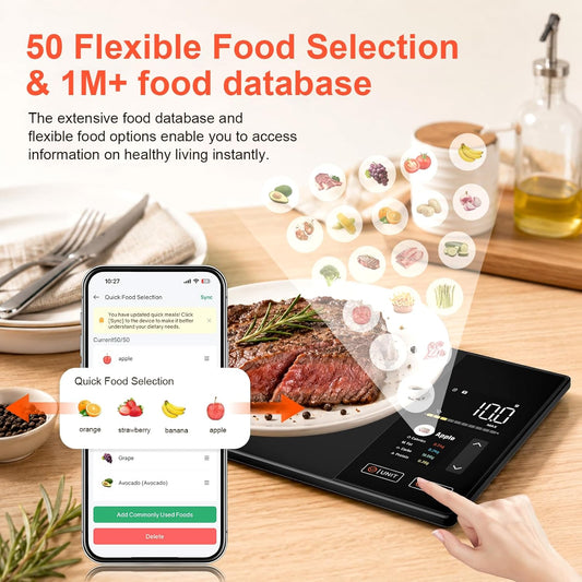 Smart Kitchen Food Scale with Nutritional Calculator | Calorie Fat Carbs Protein Tracker, Free App, Barcode Scan, Food Preload, On-Screen Nutrient Display, Personal Goals, 11 lb