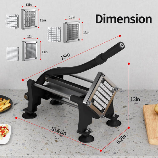 Commercial French Fry Cutter,Heavy Duty Potato Slicer with Suction Feet | Stainless Steel Potato Cutter with 1/4", 3/8",1/2" Blades, Vegetable Cutter for Restaurant Home Use