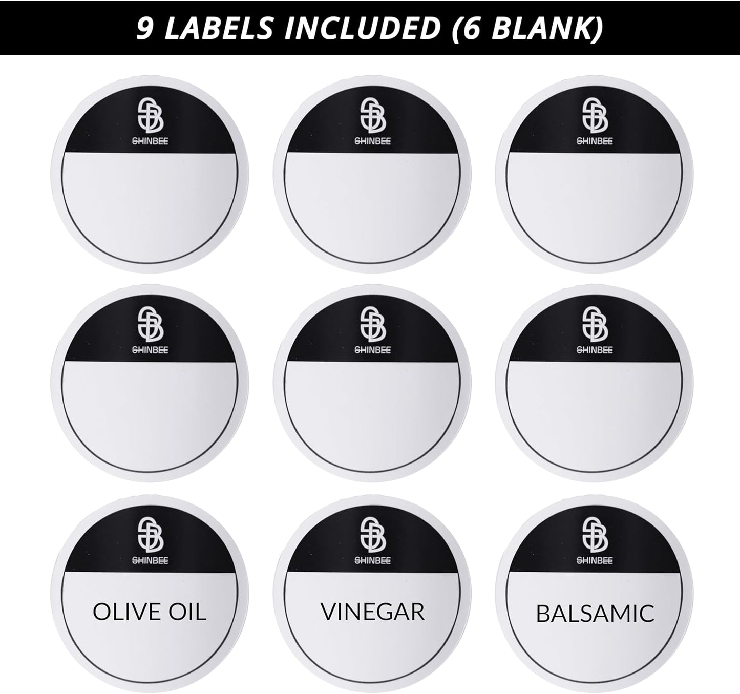Roen 2pcs Olive Oil and Vinegar Dispenser Set with Labeling Stickers - 10oz 300mL Glass Bottles for Kitchen Oils, Vinegar, Syrup, and Condiments - Cruet Oil Dispenser Bottle (V2, 2), Clear
