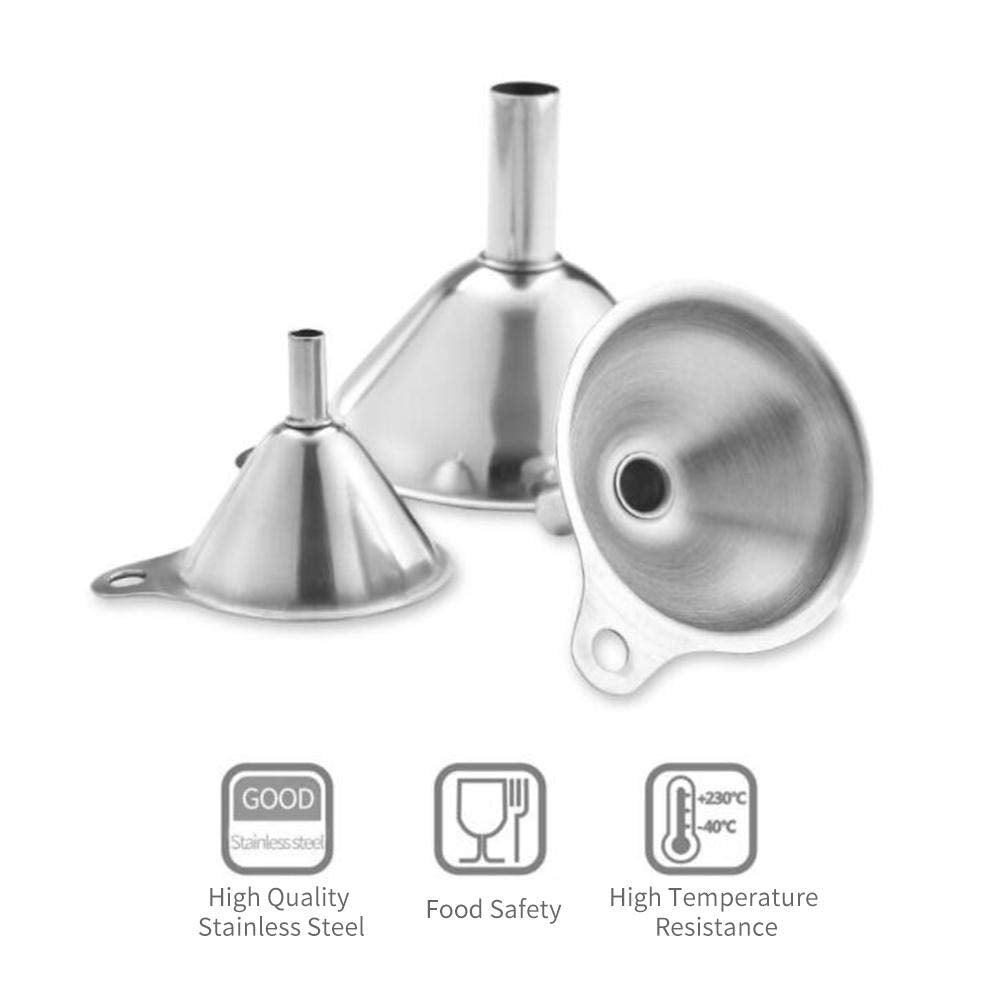 Small Funnels for Filling Bottles Stainless Steel Kitchen Funnels (Long) | 3 Pcs Food-grade Metal Kitchen Funnels Set for Transferring Essential Oils Liquid Fluid Spice Dry Ingredients Powder,Durable