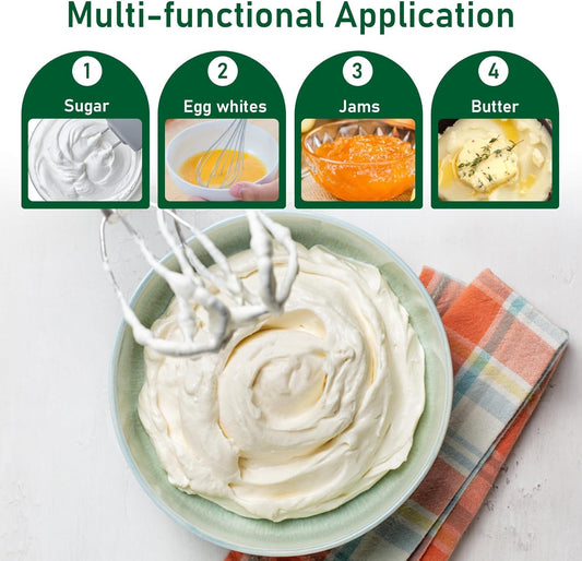 Hand Mixer Attachments Beater, Dough Hooks and Whisk, Blending Rod, Stainless Steel Hand Mixer Accessories Compatible with Kitchenaid Hand Mixers KHM3 KHM5 KHM7 KHM9, 6-piece set