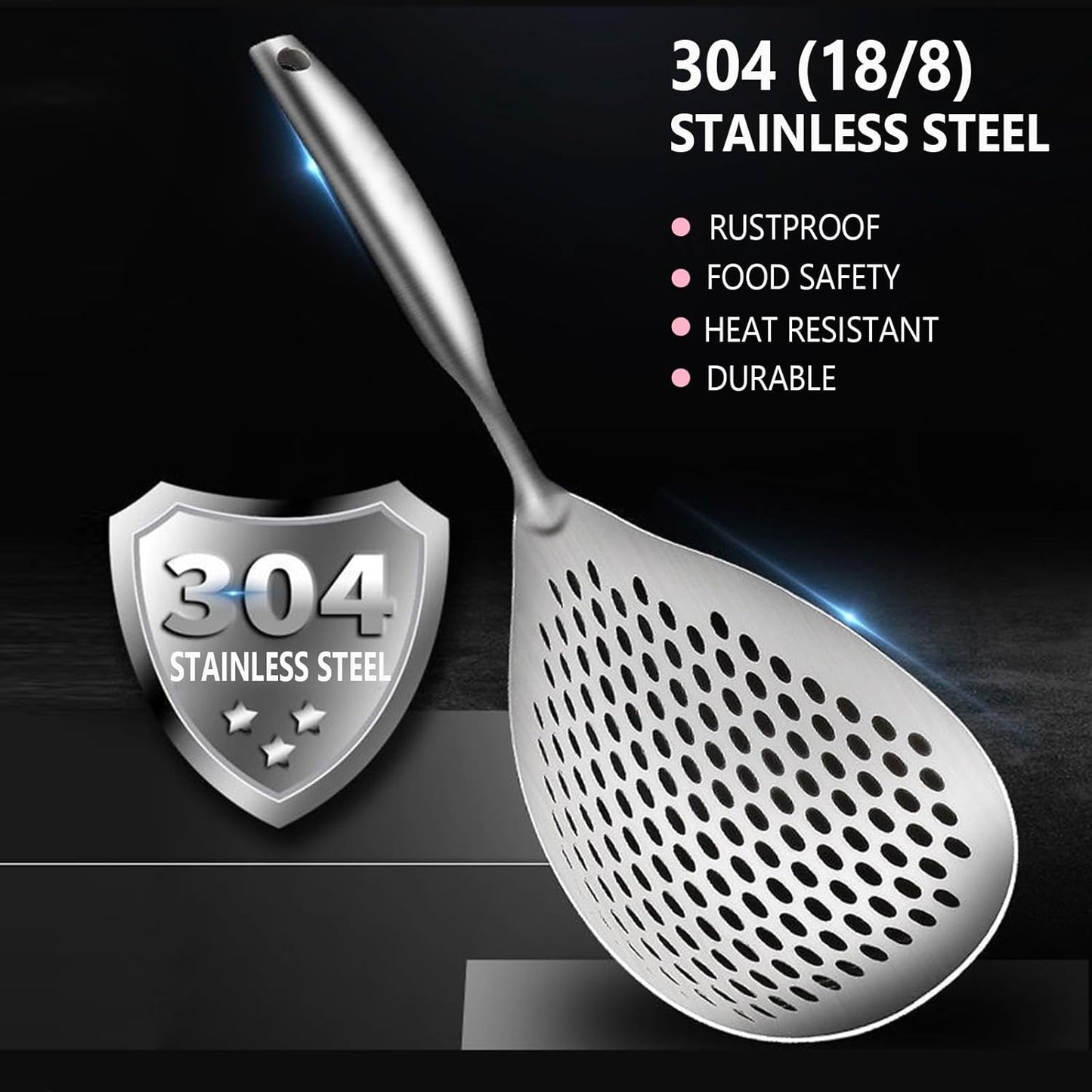 Skimmer Slotted Spoon, 2 Pack Stainless Steel Pasta Spider Strainer Ladle for Frying and Cooking, Frying Strainer Spoon, Kitchen Cooking Skimmer Colander
