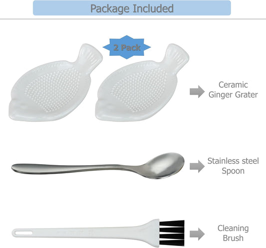 2 Pack Ceramic Grater Dish with Fish Shaped & Small Size | For Grinding Wasabi Ginger Garlic Carrot Fruits Vegetables, Used for Home Kitchen Cooking Preparation