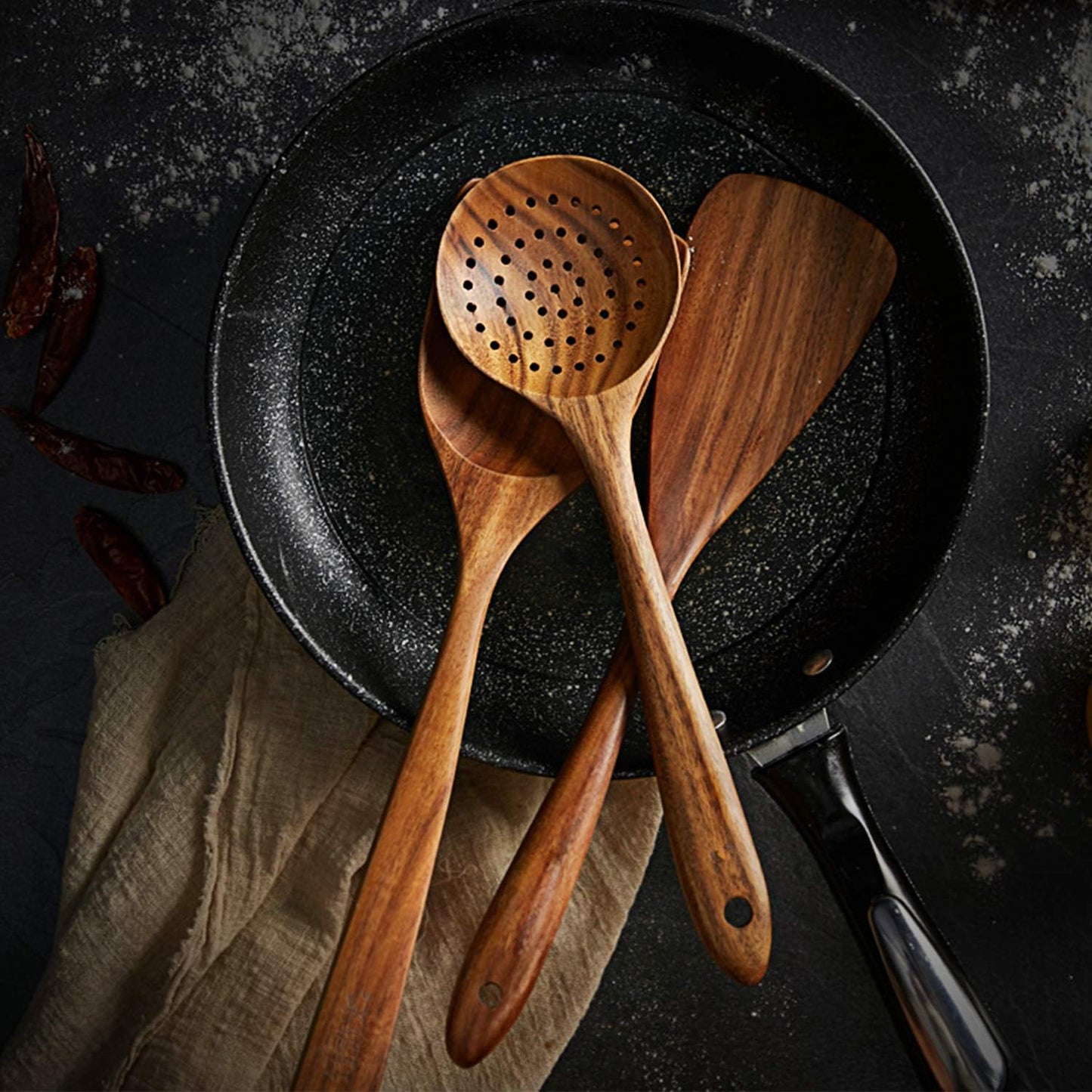 Wooden Strainer Spoon,11" Wooden Slotted Spoon for Cooking | Wood Ladle with Holes Long Handle Skimmer Spoon for Straining Draining Egg Meat Noodles