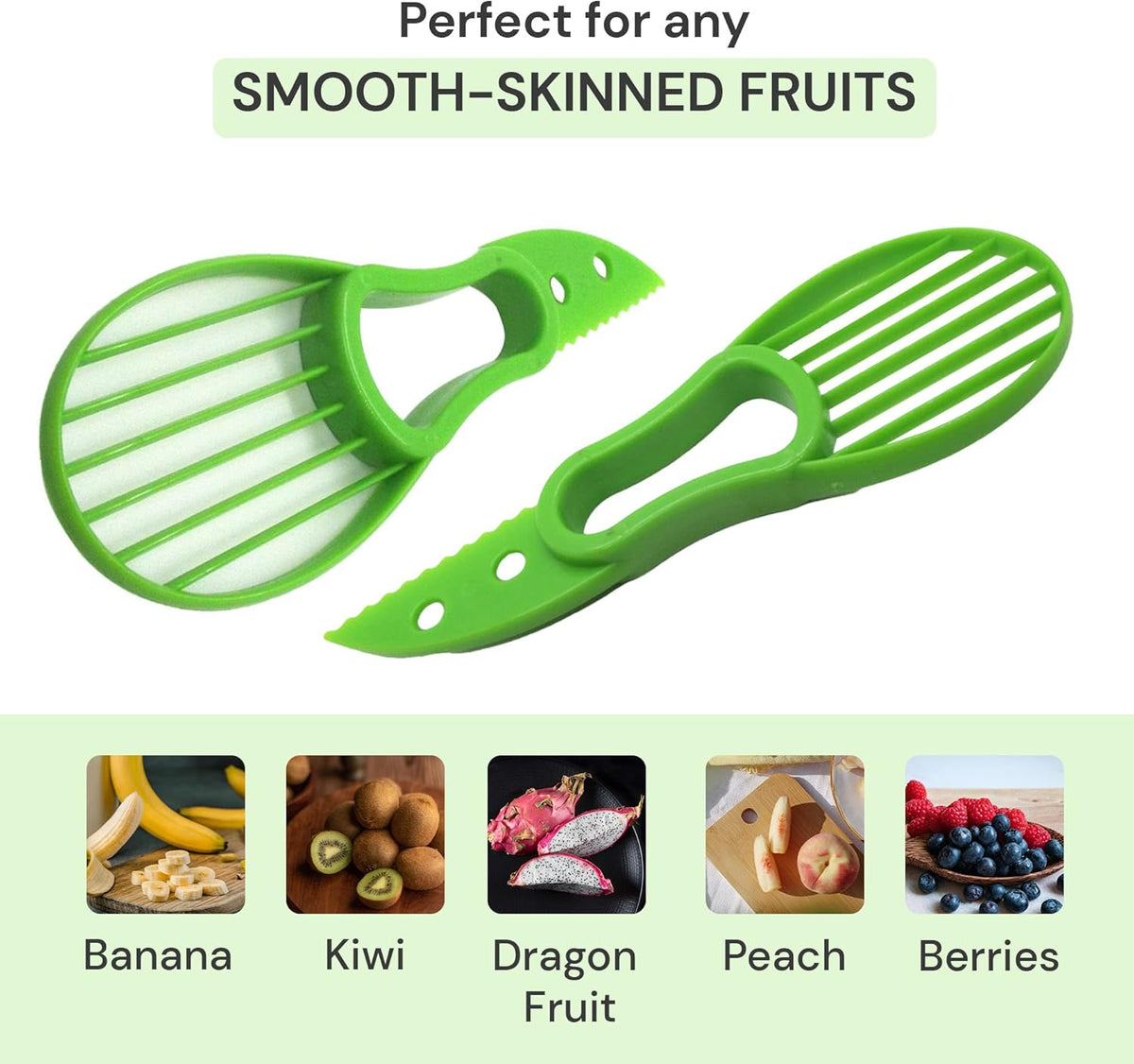 Avocado Slicer (Pack of 2) - 3 In 1 Tool - Cutter, Peeler, Pitter & Scooper - Multifunctional Knife - Splitter - Easy to Use - Kitchen Gadgets