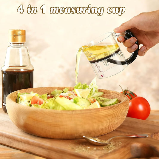 4-in-1 Adjustable Measuring Cup for Liquid & Dry | with Scraper Seal, Clear Ml/Oz Markings, Space-Saving & Easy-to-Clean for Cooking and Baking.