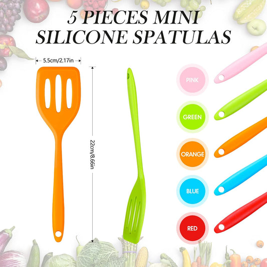 5 Pack Small Silicone Slotted Spatula Turner for Cooking Baking