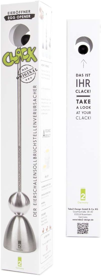 The Original Clack Egg Opener - German Engineered Stainless Steel Egg Topper - Premium Quality Egg Accessories (Wooden Top)