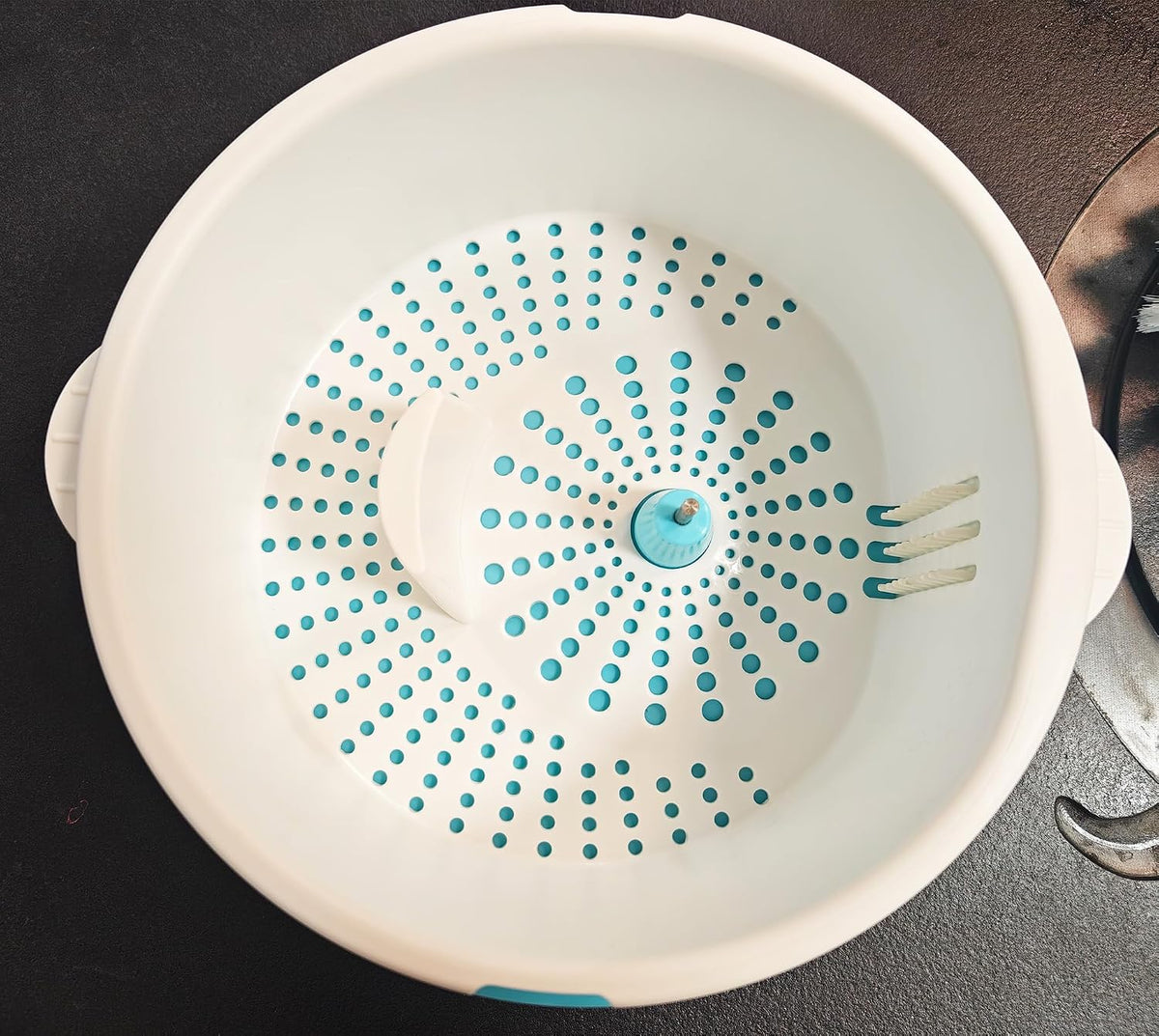 Manual Fruit and Vegetable Washer Cleaner 5L Capacity,with Spinner Brush, 30CM Fruit Washing Bowl with Strainer for Delicate Produce Strawberries, Berry, Grapes,Veggies,Potatoes,Ginger,Mushroom,Etc