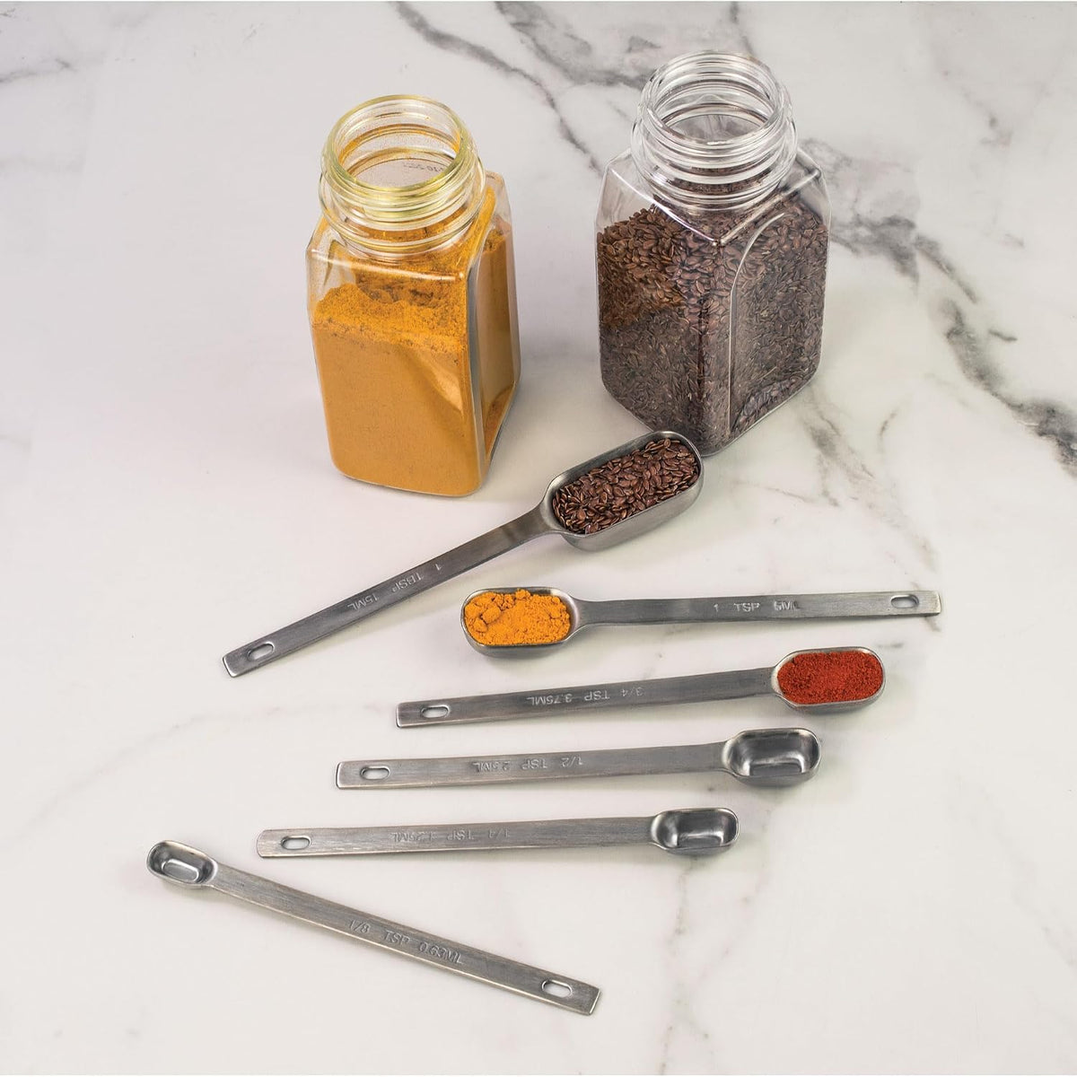 Dual-Sided Magnetic Measuring Spoons and Leveler, Heavyweight Stainless Steel, 8-Piece Set