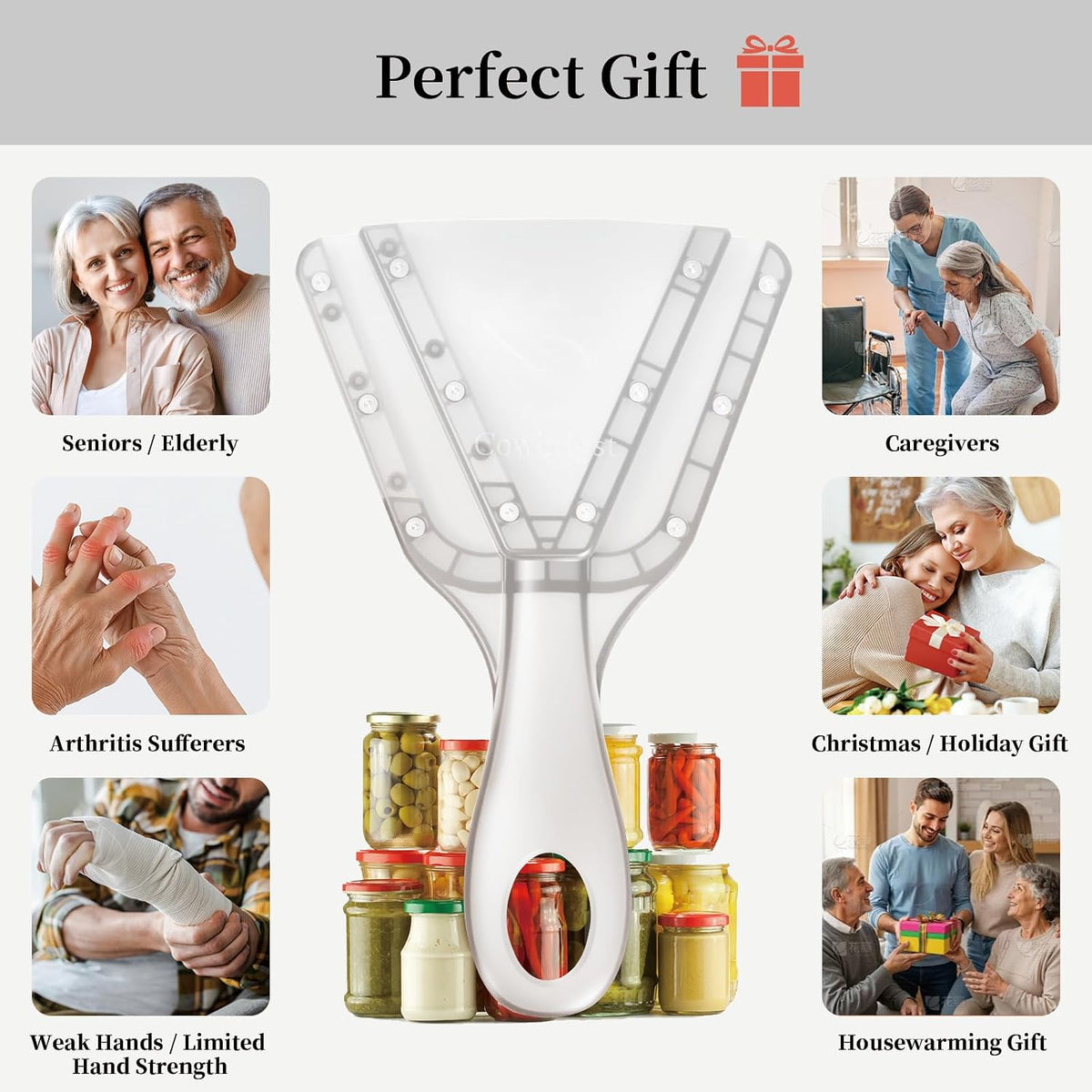 Jar Opener for Weak Hands & Seniors with Arthritis – Easy Twist-Off Lid & Bottle Opener – Ergonomic Non-Slip Handle, Unique Kitchen Gadget & Ideal Christmas Gift for Elderly, Women & Men (Gray)