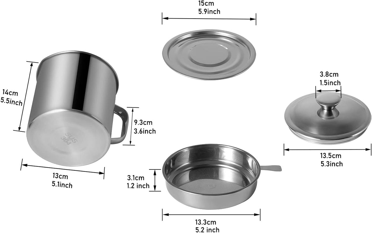 Bacon Grease Container with Strainer 42 oz for Kitchen Saver with Tray