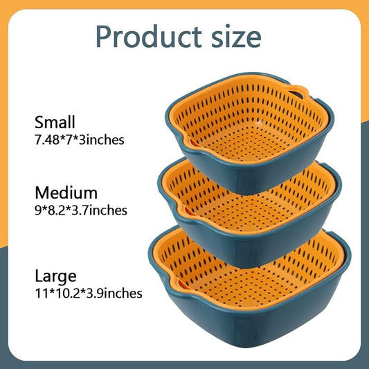 Vegetable Washing Baskets in The Kitchen Fruit Baskets Multi-layer Stackable Vegetable Sinks, Strainer and Washing Fruits and Vegetables Kitchen Colander Set (Blue Yellow)