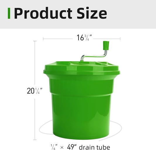 5 Gallon Commercial Salad Spinner and Dryer | Large Manual Vegetable Washer & Greens Dryer with Drain Tube, Heavy-Duty & FDA Listed for Restaurant, Home, Farm Use