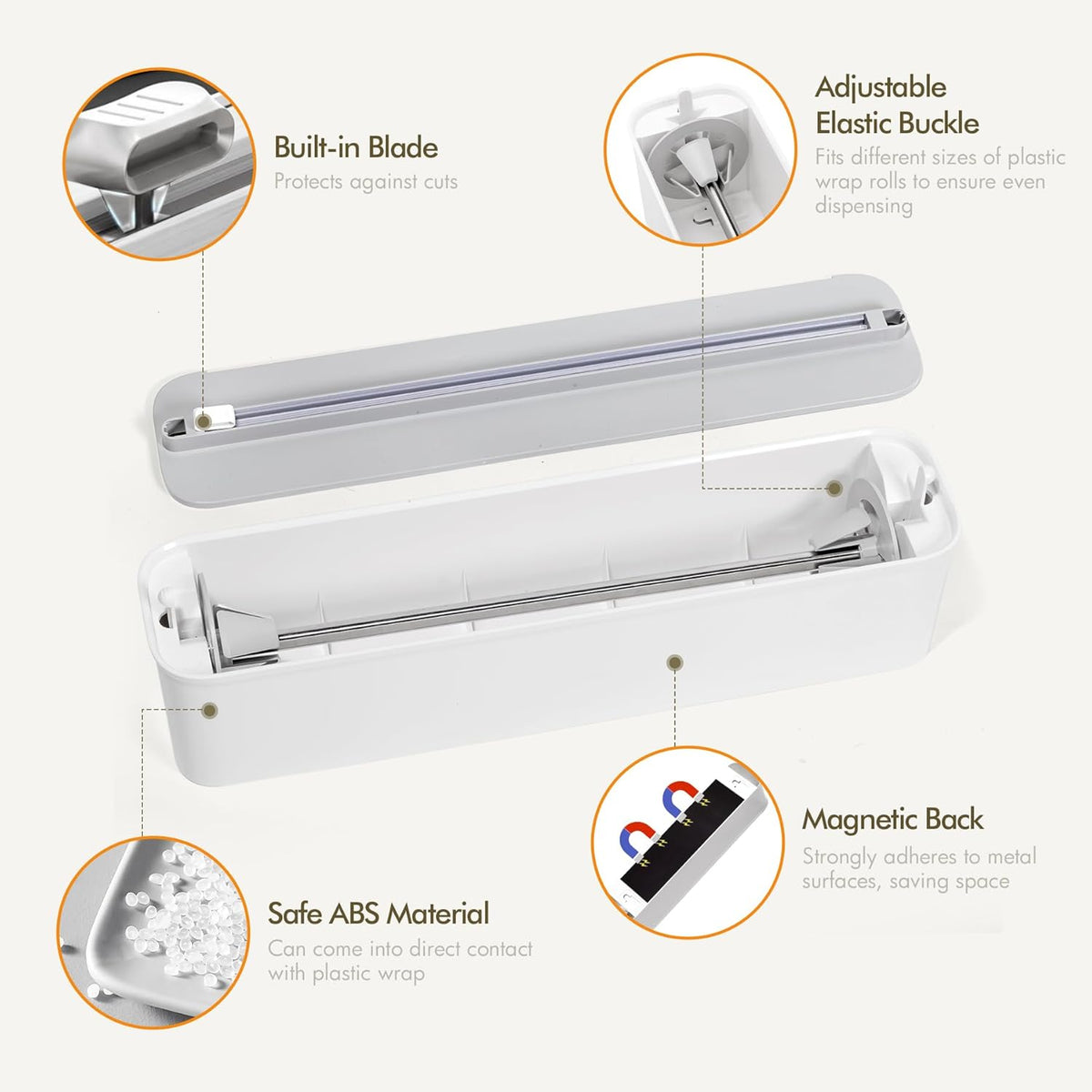 Aluminum Foil & Plastic Wrap Dispenser with Cutter - Magnetic & No-Drill Wall Mount, Cling Film Dispenser for Countertops & Cabinets, Space-Saving Kitchen Organizer - Fits 300 m Rolls, Black