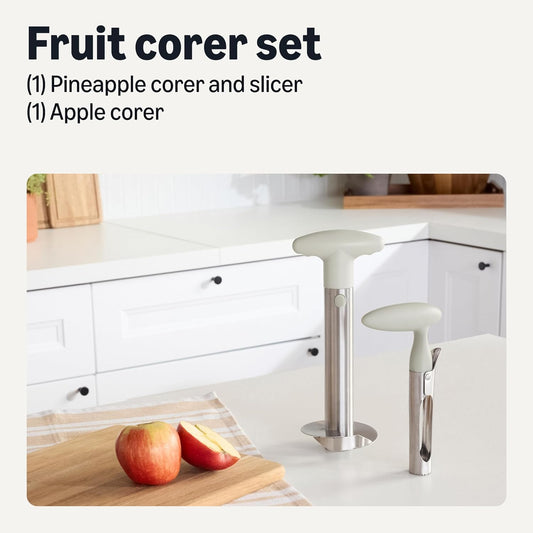 Pineapple Corer and Slicer and Apple Corer with Sharp Blade, Detachable Handle, 2-Piece Set, Dishwasher-Safe, Linen Gray