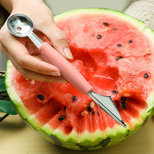 Pink 3-in-1 Fruit Ball Cutter, Fruit Ball Picker,Melon Fruit Cutter,Seed Removal, Stainless Steel Multi-functional Cutter, Carving Knife - Ice Cream Scoop Fruit Carving Cutter,Flatware,Fruit Knives