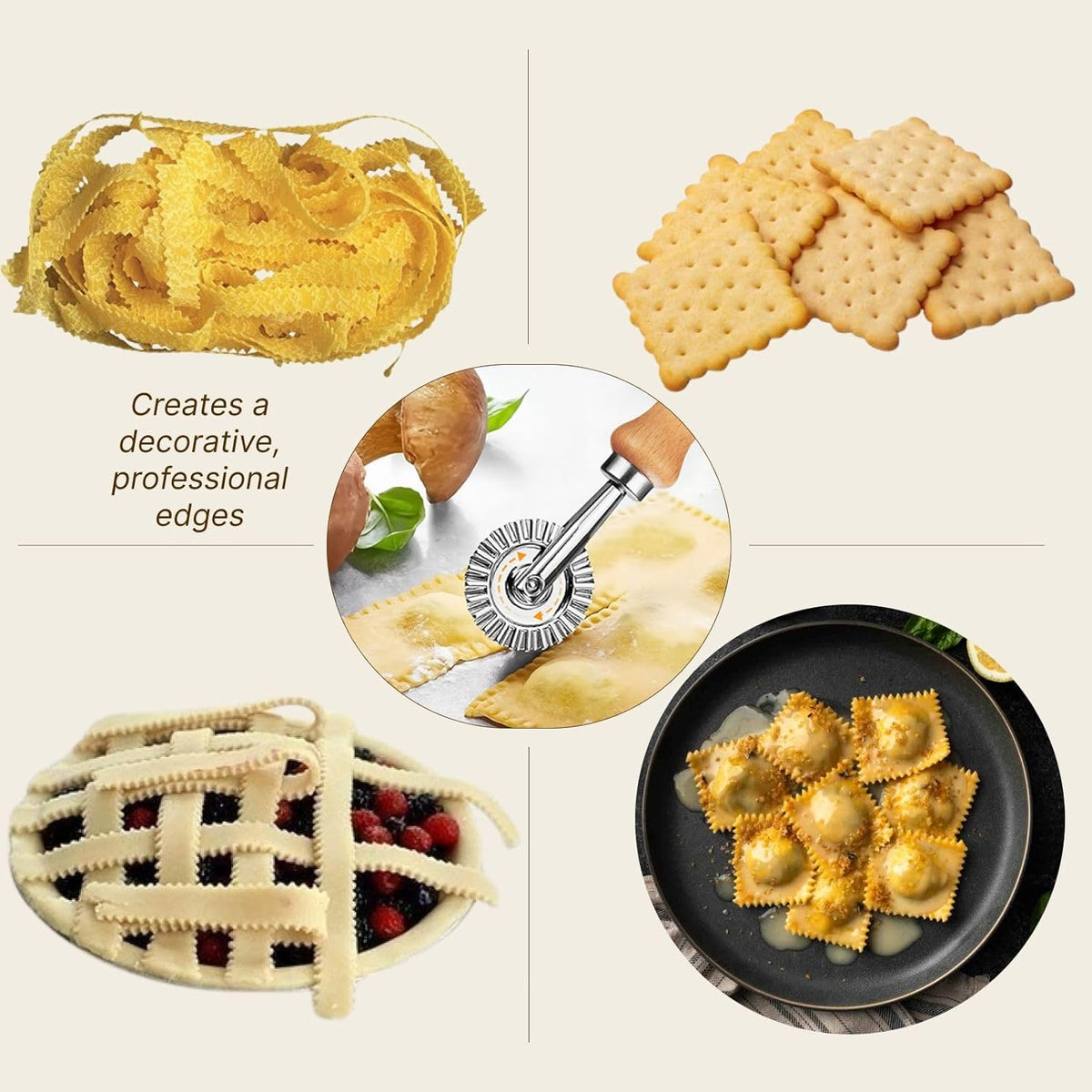 Pasta Cutter Wheel Ravioli Crimper Pizza Dough Cookie Cutting Wheel Dumpling Noodle Making Roller Durable Zinc Alloy Kitchen Tool for Baking Cooking