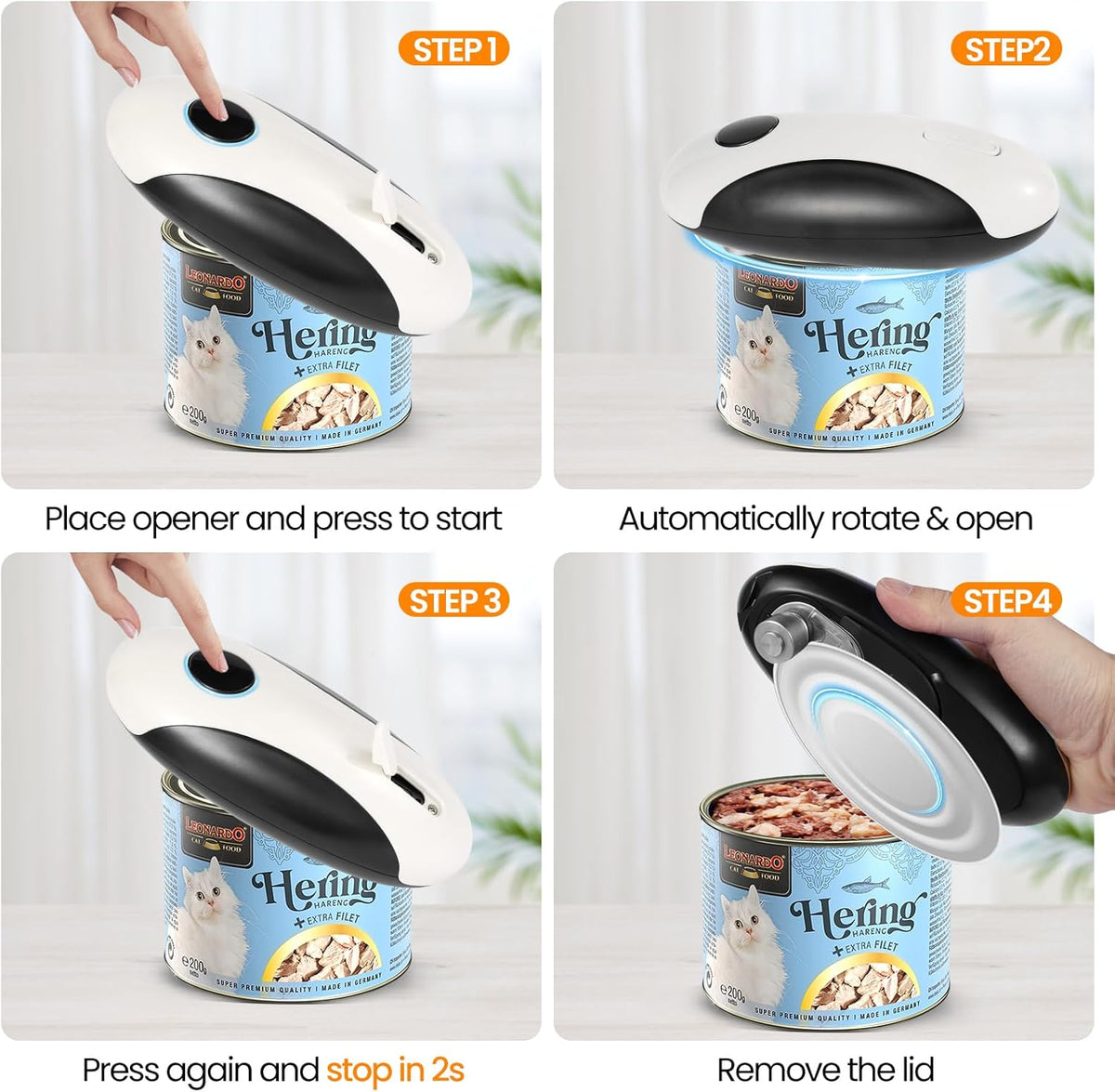 Rechargeable Electric Can Opener, Hands Free for seniors,Food Safe Automatic Can Opener with Smooth Edge,Easy to Use,Works with All Standard Cans (Black)