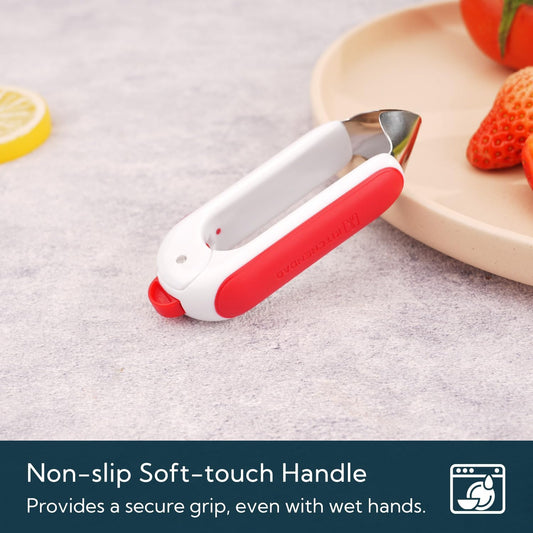 Strawberry Huller Corer Stem Remover with Safety Lock, Non-Slip Soft-touch Handle, Sharp Blades, Dishwasher Safe,1 Pack