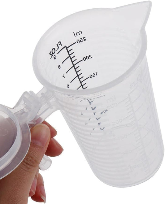 1Pc 250ML Transparent Measuring Cup with Lid, Plastic Measuring Cup with Handle for Baking,Powder,Liquid,Measure & Mix