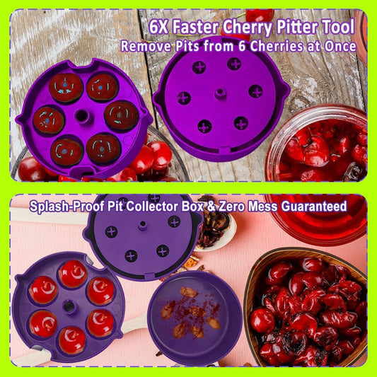 Cherry Pitter – Multi Cherry Tool 6 at Once, Full Detachable Cherry Seed Remover, Fast Cleaning for Baking, Canning, Jam, Dishwasher Safe with Pit Storage Case, Best Kitchen Gift for Mom Dad