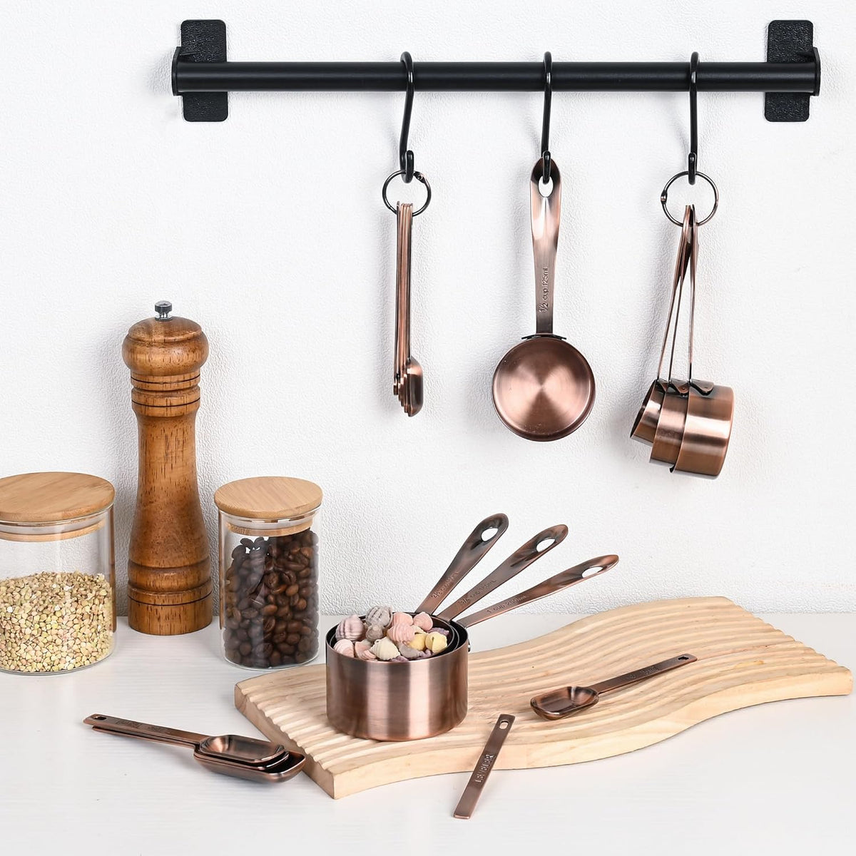 Copper Measuring Cups and Spoons Set, Stainless Steel Measuring Cups and Spoons Set 12, Metal Measuring Cups Set, 5 Measuring Cup Set and 6 Copper Measuring Spoons &Leveler for Kitchen