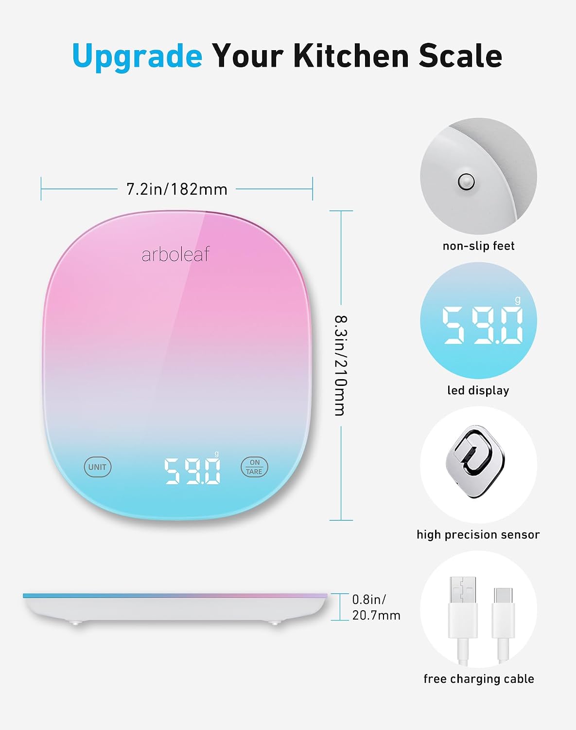Smart Food Scale, Kitchen Scale with Nutritional Calculator | USB Rechargeable, food scales for kitchen with App for Macro, Keto, Calorie, Cooking, Grams and Ounces, 0.1oz/0.5g, White