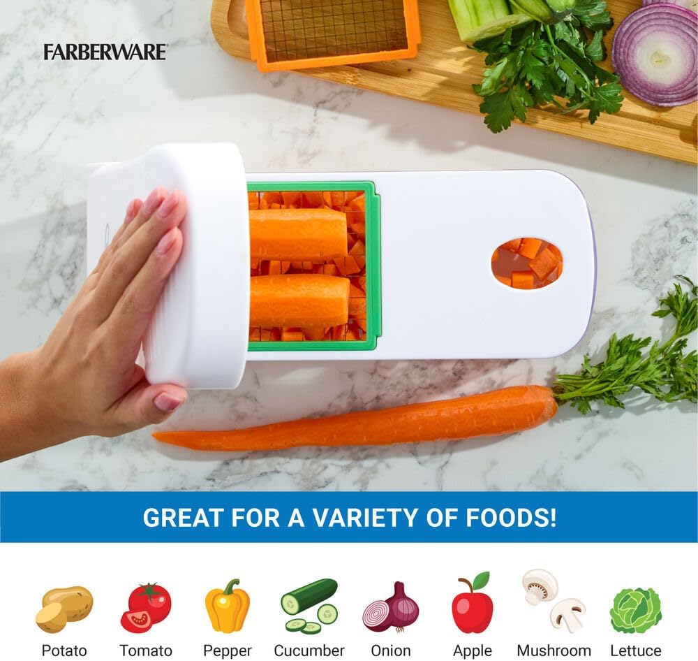 Professional Large Vegetable Chopper with 3 Interchangeable Blades - Manual Onion Chopper, Food Dicer for Potatoes, Tomatoes, Peppers, Garlic - Stainless Steel, Dishwasher Safe