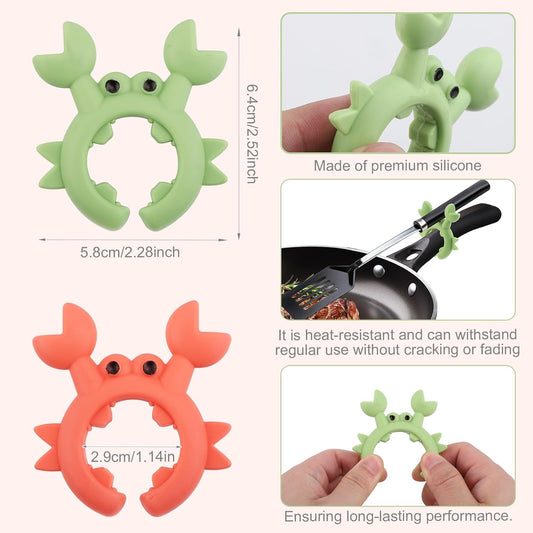 4pcs Crab Silicone Shovel Holder, Adjustable Crab Utensil Holder Silicone Spatula Holder Clip Gadget Crab Spoon Rest Over Spill Stopper for Pot Boil Over Spill Stopper Creative Gift