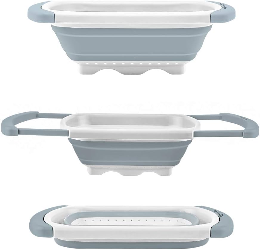 Qimh Collapsible Colander | Over The Sink Silicone Kitchen Strainers and Colanders with Extendable Handles | Veggies, Fruit and Pasta Foldable Strainer for Kitchen, 6-Quart, BPA Free