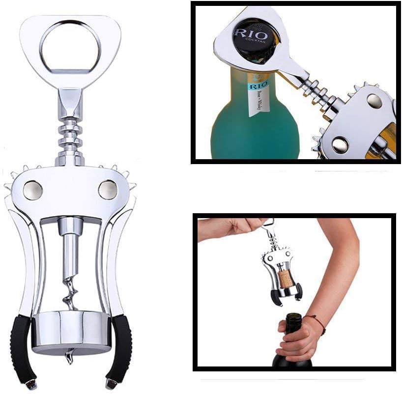 Wing Corkscrew Red Wine Bottle Opener,Zinc Alloy Stainless Steel Multifunction Beer Cap Opener Wine Bottle Stopper Opener
