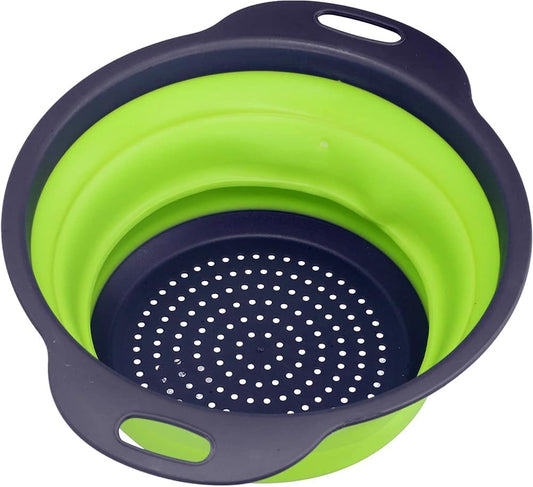 Collapsible Silicone Colander Strainer - Round - Green and Gray