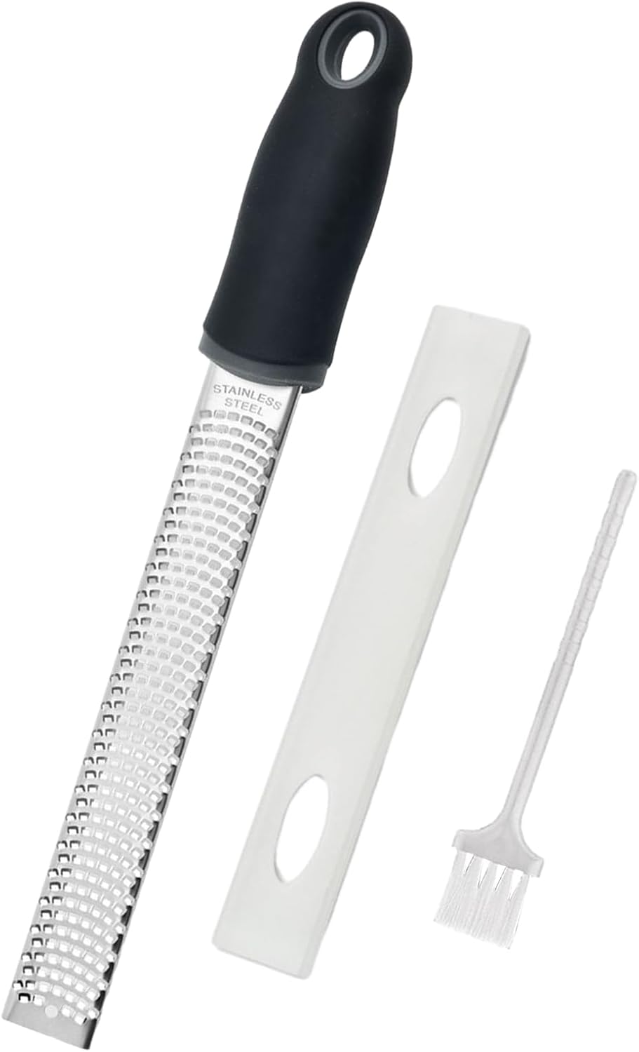 Lemon Zester Grater with Handle, Multi-use Kitchen Tool for Zesting Fruits, Grating Vegetables, Cheese, and Spices, with Protective Cover & Cleaning Brush