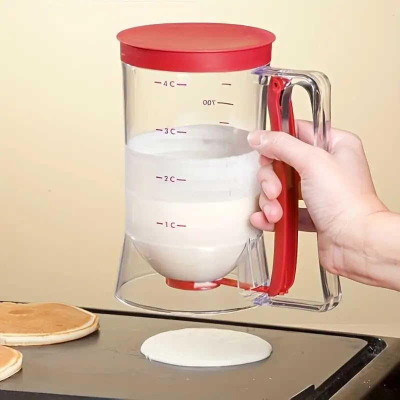 Batter Dispenser With Measuring Scale 900ml Capacity Leak Proof Design For Baking Pancake Muffin Cupcake Easy To Use Kitchen Baking Tool Baking Supplies for Griddle(Red)